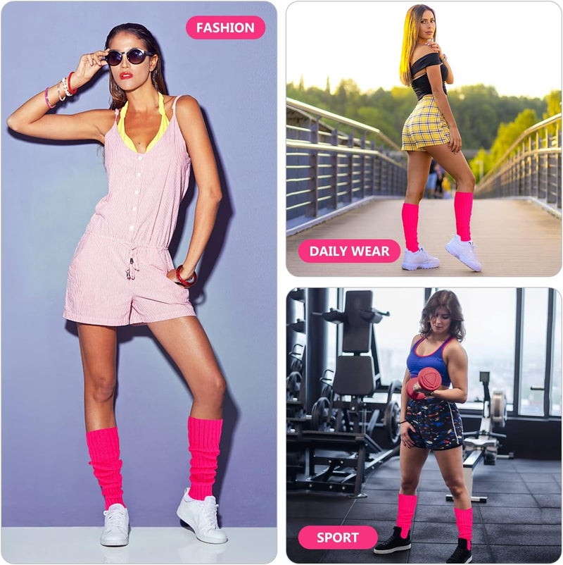 Junely 2 Pairs Leg Warmers for Women 80s Ribbed Knit Leg Warmer Pack for Ballet Dance Figure Skating Yoga Party Neon - Image 4